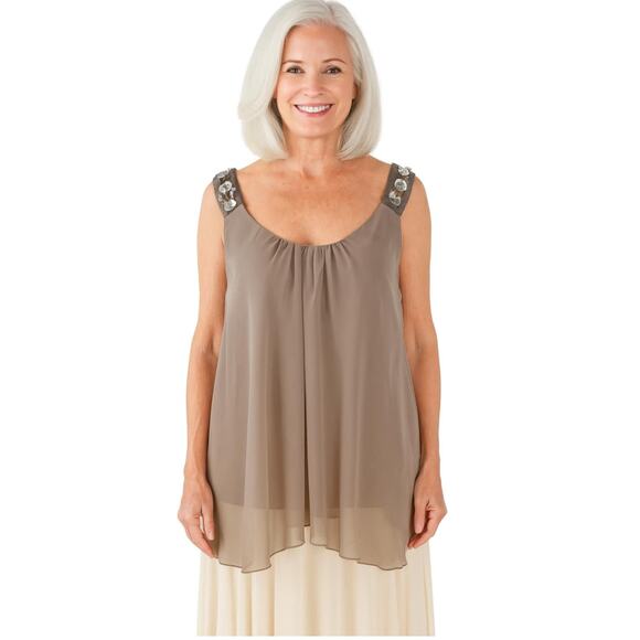 RUE 21 Women's Elegant Blouse Top Taupe Large Bohemian Cotton Polyester Sheer - Picture 1 of 6